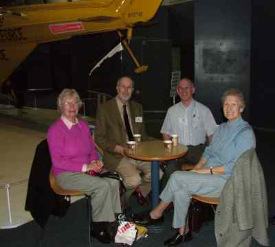 Tea break at Hendon Aircraft Museum. A group of people having a tea break.